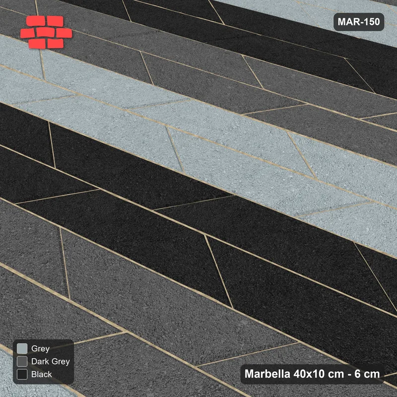 Interlock (Pasco) 40x10 cm · MAR-150 · 15-Degree Wide Three-Tone Courses - Graphite Scale with Kerb Frame · Side view Interlock (Pasco) 40x10 cm · MAR-150 · 15-Degree Wide Three-Tone Courses - Graphite Scale with Kerb Frame · Side view