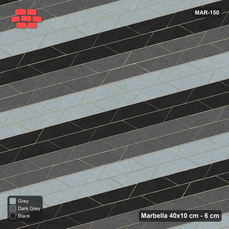 Interlock (Pasco) 40x10 cm · MAR-150 · 15-Degree Wide Three-Tone Courses - Graphite Scale with Kerb Frame · Top view Interlock (Pasco) 40x10 cm · MAR-150 · 15-Degree Wide Three-Tone Courses - Graphite Scale with Kerb Frame · Top view
