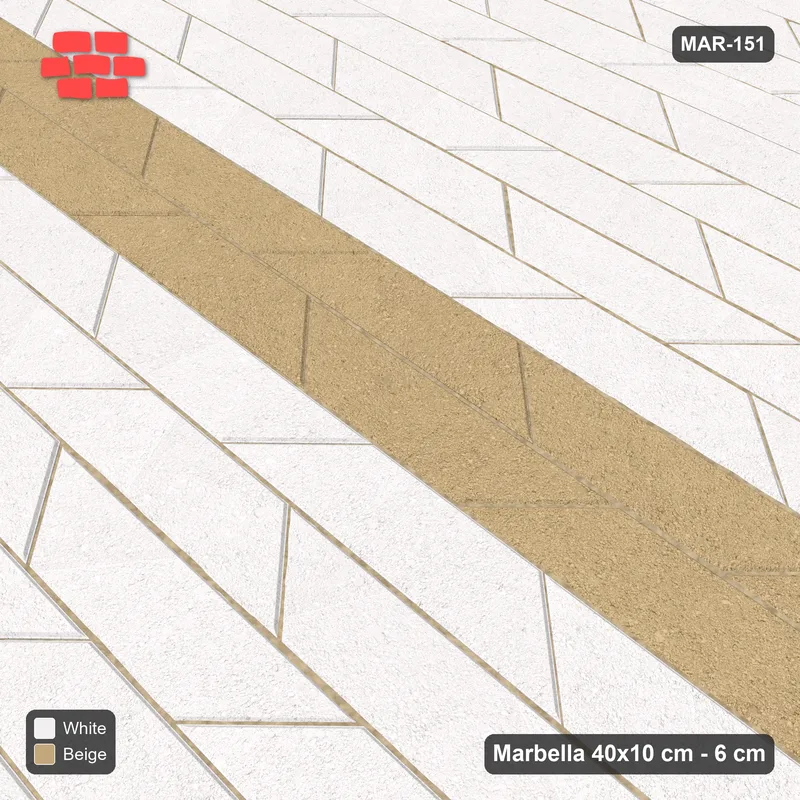 Interlock (Pasco) 40x10 cm · MAR-151 · Central Feature Band - Ivory & Sand with Kerb Frame · Side view Interlock (Pasco) 40x10 cm · MAR-151 · Central Feature Band - Ivory & Sand with Kerb Frame · Side view