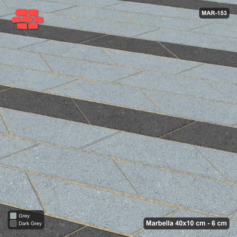 Interlock (Pasco) 40x10 cm · MAR-153 · 30-Degree Accent Course Stripes - Charcoal Edge with Kerb Frame · Side view Interlock (Pasco) 40x10 cm · MAR-153 · 30-Degree Accent Course Stripes - Charcoal Edge with Kerb Frame · Side view