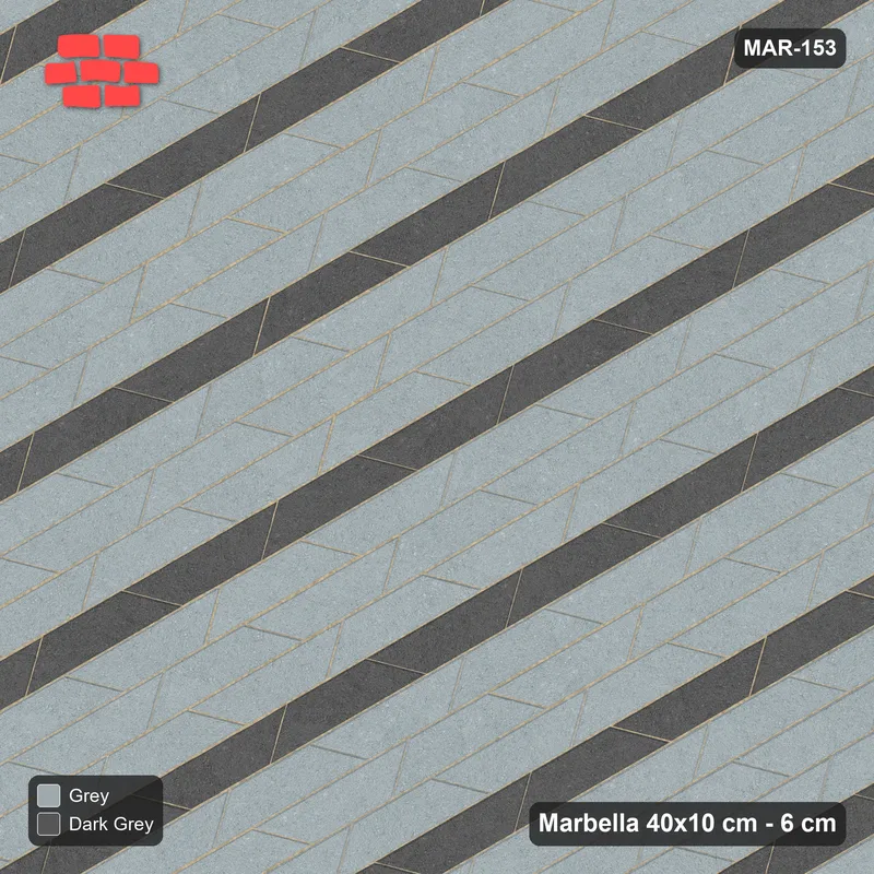 Interlock (Pasco) 40x10 cm · MAR-153 · 30-Degree Accent Course Stripes - Charcoal Edge with Kerb Frame · Top view Interlock (Pasco) 40x10 cm · MAR-153 · 30-Degree Accent Course Stripes - Charcoal Edge with Kerb Frame · Top view