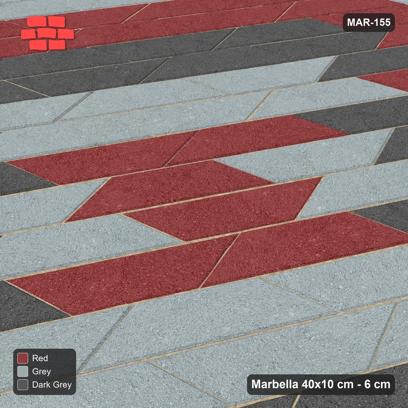 Interlock (Pasco) 40x10 cm · MAR-155 · 60-Degree Concentric Square Rings - Urban Brick with Kerb Frame · Side view Interlock (Pasco) 40x10 cm · MAR-155 · 60-Degree Concentric Square Rings - Urban Brick with Kerb Frame · Side view