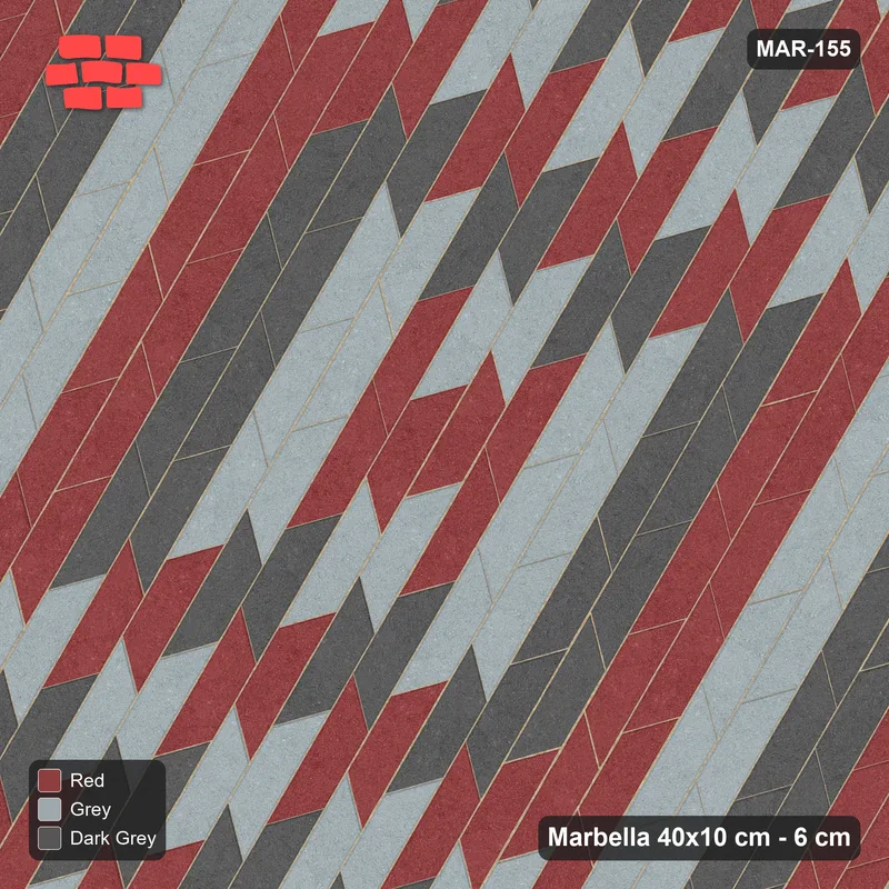 Interlock (Pasco) 40x10 cm · MAR-155 · 60-Degree Concentric Square Rings - Urban Brick with Kerb Frame · Top view Interlock (Pasco) 40x10 cm · MAR-155 · 60-Degree Concentric Square Rings - Urban Brick with Kerb Frame · Top view