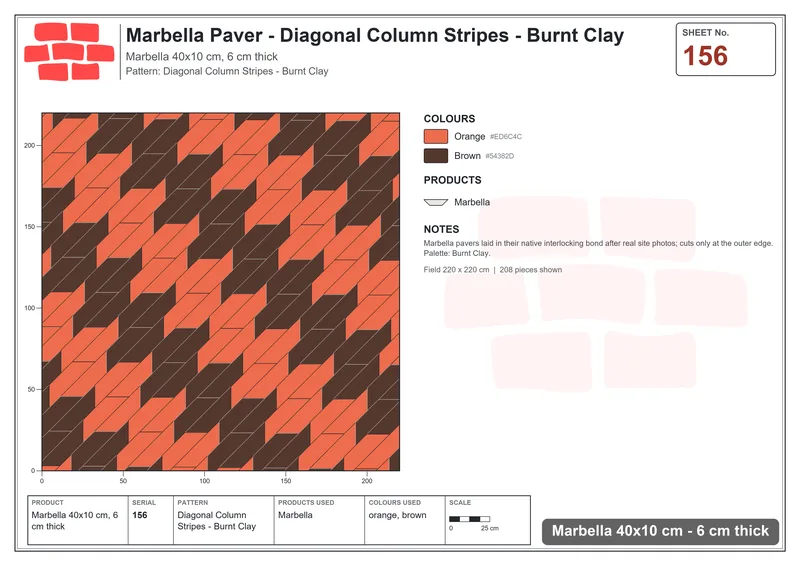 Interlock (Pasco) 40x10 cm · MAR-156 · Diagonal Column Stripes - Burnt Clay · Laying plan Interlock (Pasco) 40x10 cm · MAR-156 · Diagonal Column Stripes - Burnt Clay · Laying plan