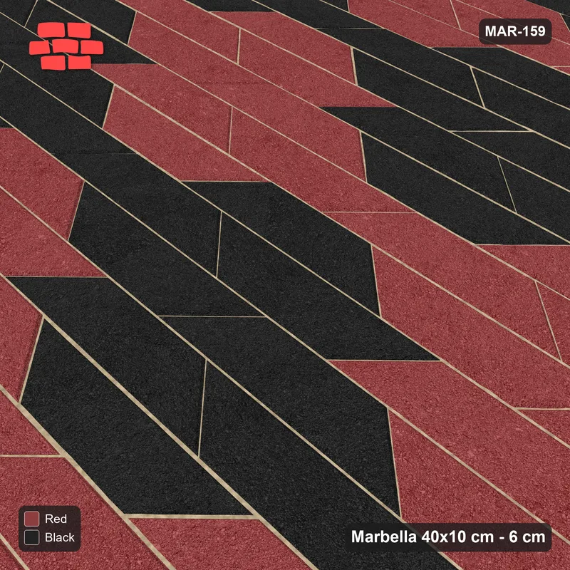 Interlock (Pasco) 40x10 cm · MAR-159 · Lattice Cell Checkerboard - Red & Black with Kerb Frame · Side view Interlock (Pasco) 40x10 cm · MAR-159 · Lattice Cell Checkerboard - Red & Black with Kerb Frame · Side view