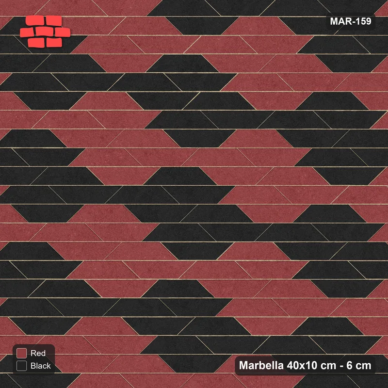 Interlock (Pasco) 40x10 cm · MAR-159 · Lattice Cell Checkerboard - Red & Black with Kerb Frame · Top view Interlock (Pasco) 40x10 cm · MAR-159 · Lattice Cell Checkerboard - Red & Black with Kerb Frame · Top view