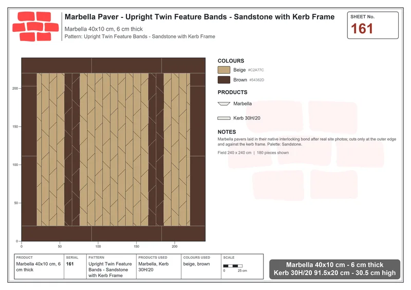 Interlock (Pasco) 40x10 cm · MAR-161 · Upright Twin Feature Bands - Sandstone with Kerb Frame · Laying plan Interlock (Pasco) 40x10 cm · MAR-161 · Upright Twin Feature Bands - Sandstone with Kerb Frame · Laying plan