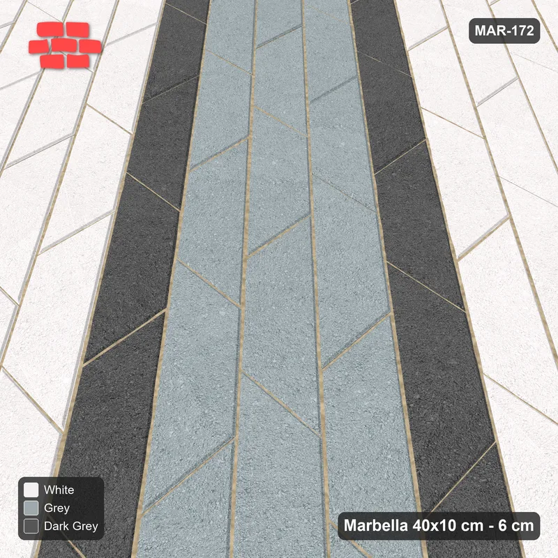Interlock (Pasco) 40x10 cm · MAR-172 · Counter-Diagonal Broad Band with Edge Lines - Monochrome with Kerb Frame · Side view Interlock (Pasco) 40x10 cm · MAR-172 · Counter-Diagonal Broad Band with Edge Lines - Monochrome with Kerb Frame · Side view