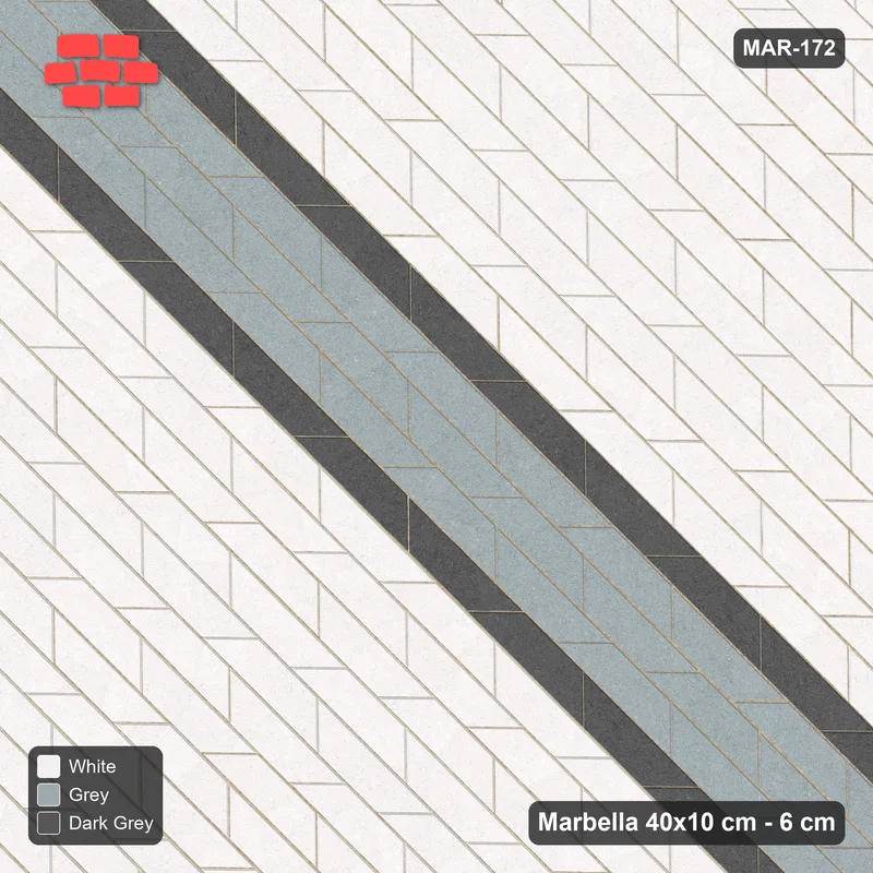 Interlock (Pasco) 40x10 cm · MAR-172 · Counter-Diagonal Broad Band with Edge Lines - Monochrome with Kerb Frame · Top view Interlock (Pasco) 40x10 cm · MAR-172 · Counter-Diagonal Broad Band with Edge Lines - Monochrome with Kerb Frame · Top view