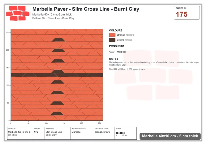 Interlock (Pasco) 40x10 cm · MAR-175 · Slim Cross Line - Burnt Clay · Laying plan Interlock (Pasco) 40x10 cm · MAR-175 · Slim Cross Line - Burnt Clay · Laying plan