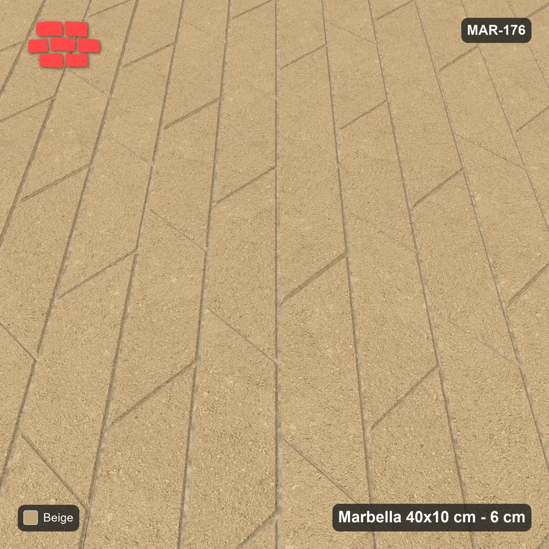 Interlock (Pasco) 40x10 cm · MAR-176 · Counter-Diagonal Plain Interlock Field - Sand with Kerb Frame · Side view Interlock (Pasco) 40x10 cm · MAR-176 · Counter-Diagonal Plain Interlock Field - Sand with Kerb Frame · Side view