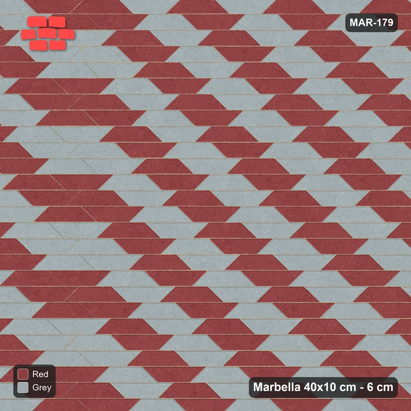 Interlock (Pasco) 40x10 cm · MAR-179 · Two-Tone Cube Chevron - Brick & Ash · Top view Interlock (Pasco) 40x10 cm · MAR-179 · Two-Tone Cube Chevron - Brick & Ash · Top view