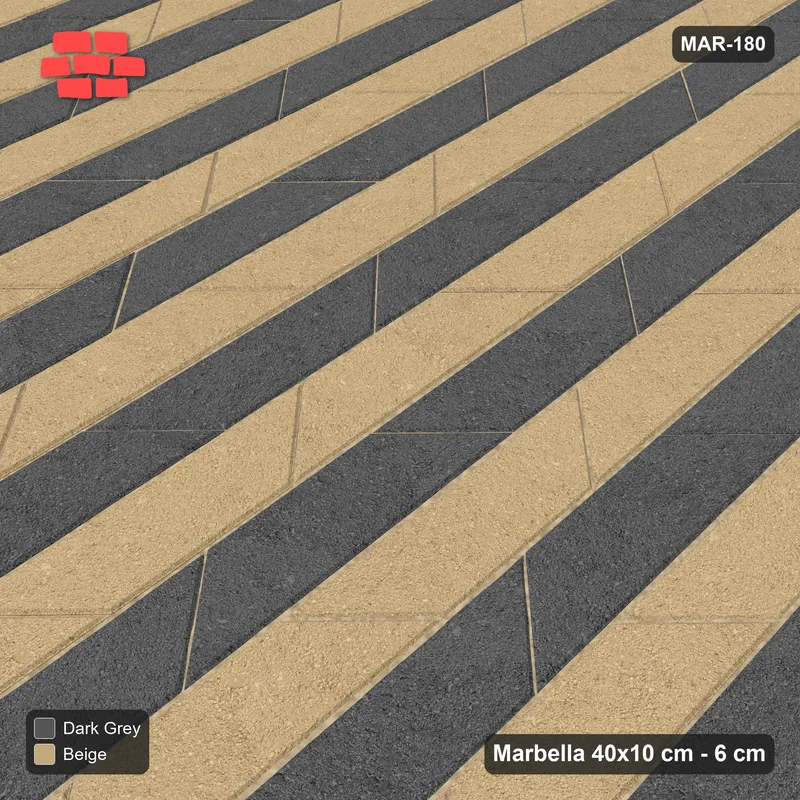 Interlock (Pasco) 40x10 cm · MAR-180 · Upright Alternating Course Stripes - Stone & Earth with Kerb Frame · Side view Interlock (Pasco) 40x10 cm · MAR-180 · Upright Alternating Course Stripes - Stone & Earth with Kerb Frame · Side view