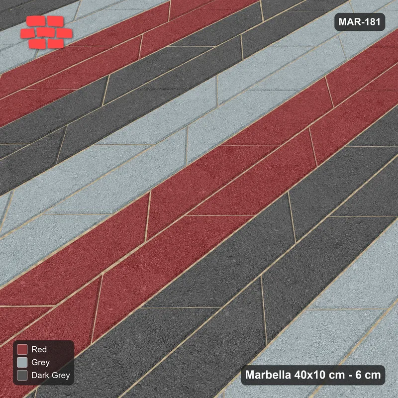 Interlock (Pasco) 40x10 cm · MAR-181 · Upright Wide Three-Tone Courses - Urban Brick with Kerb Frame · Side view Interlock (Pasco) 40x10 cm · MAR-181 · Upright Wide Three-Tone Courses - Urban Brick with Kerb Frame · Side view
