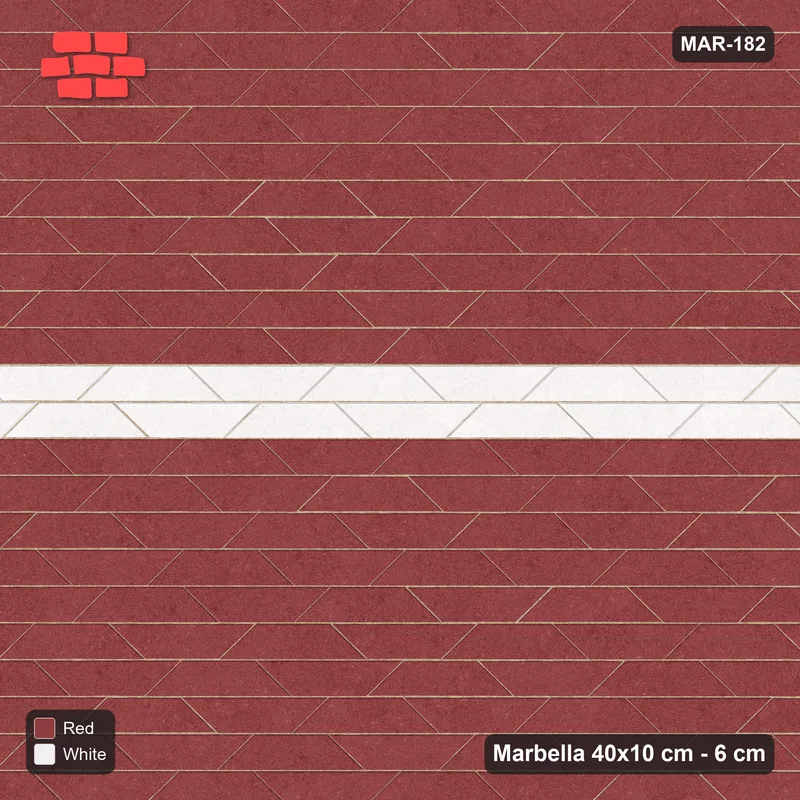Interlock (Pasco) 40x10 cm · MAR-182 · Central Feature Band - Burgundy & Ivory with Kerb Frame · Top view Interlock (Pasco) 40x10 cm · MAR-182 · Central Feature Band - Burgundy & Ivory with Kerb Frame · Top view
