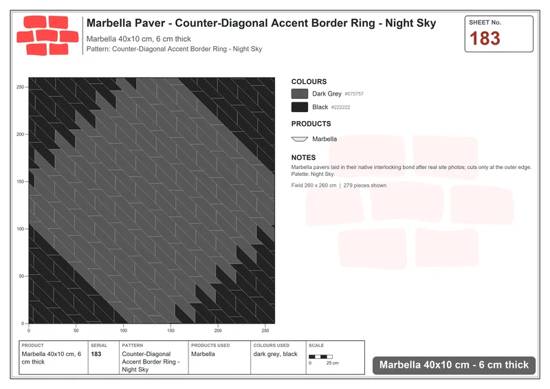 Interlock (Pasco) 40x10 cm · MAR-183 · Counter-Diagonal Accent Border Ring - Night Sky · Laying plan Interlock (Pasco) 40x10 cm · MAR-183 · Counter-Diagonal Accent Border Ring - Night Sky · Laying plan