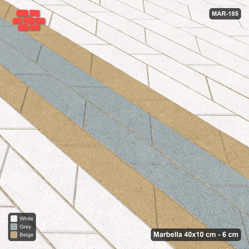 Interlock (Pasco) 40x10 cm · MAR-185 · Centre Band with Edge Lines - Coastal with Kerb Frame · Side view Interlock (Pasco) 40x10 cm · MAR-185 · Centre Band with Edge Lines - Coastal with Kerb Frame · Side view