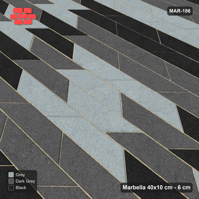 Interlock (Pasco) 40x10 cm · MAR-186 · Concentric Square Rings - Graphite Scale with Kerb Frame · Side view Interlock (Pasco) 40x10 cm · MAR-186 · Concentric Square Rings - Graphite Scale with Kerb Frame · Side view