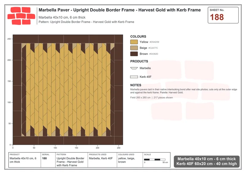 Interlock (Pasco) 40x10 cm · MAR-188 · Upright Double Border Frame - Harvest Gold with Kerb Frame · Laying plan Interlock (Pasco) 40x10 cm · MAR-188 · Upright Double Border Frame - Harvest Gold with Kerb Frame · Laying plan