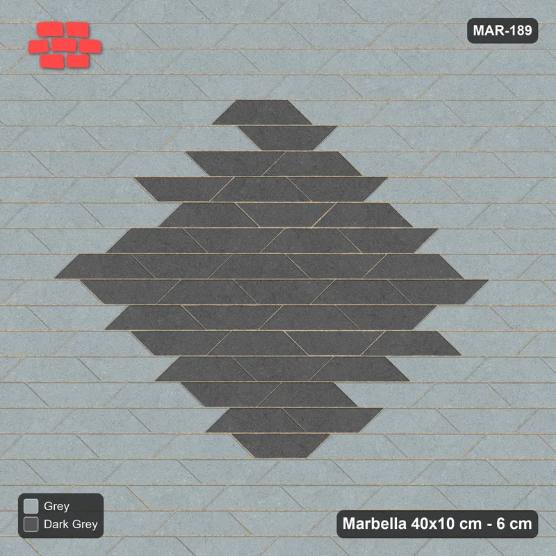 Interlock (Pasco) 40x10 cm · MAR-189 · Central Diamond Medallion - Charcoal Edge with Kerb Frame · Top view Interlock (Pasco) 40x10 cm · MAR-189 · Central Diamond Medallion - Charcoal Edge with Kerb Frame · Top view