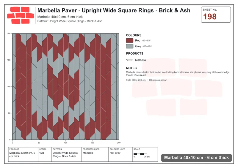 Interlock (Pasco) 40x10 cm · MAR-198 · Upright Wide Square Rings - Brick & Ash · Laying plan Interlock (Pasco) 40x10 cm · MAR-198 · Upright Wide Square Rings - Brick & Ash · Laying plan