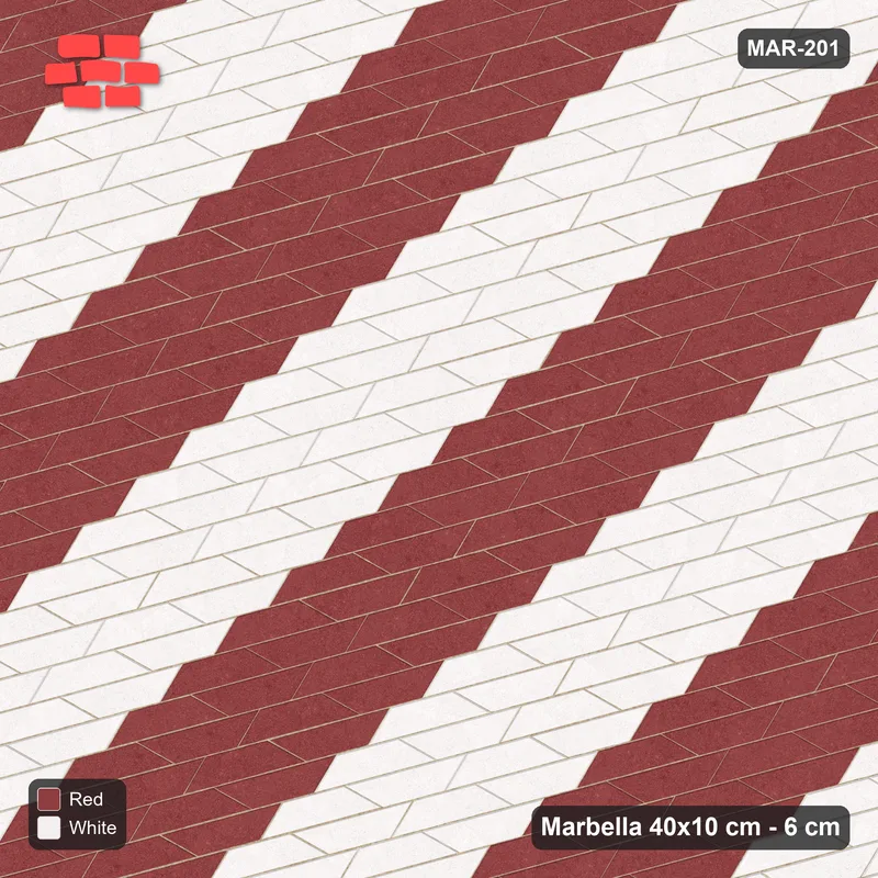 Interlock (Pasco) 40x10 cm · MAR-201 · 15-Degree Diagonal Bands - Burgundy & Ivory · Top view Interlock (Pasco) 40x10 cm · MAR-201 · 15-Degree Diagonal Bands - Burgundy & Ivory · Top view