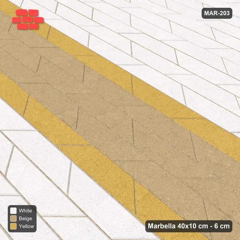 Interlock (Pasco) 40x10 cm · MAR-203 · Broad Band with Edge Lines - Golden Sand with Kerb Frame · Side view Interlock (Pasco) 40x10 cm · MAR-203 · Broad Band with Edge Lines - Golden Sand with Kerb Frame · Side view