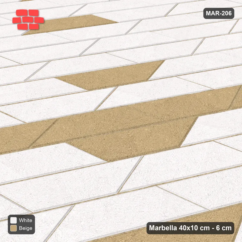 Interlock (Pasco) 40x10 cm · MAR-206 · 60-Degree Slim Cross Line - Ivory & Sand · Side view Interlock (Pasco) 40x10 cm · MAR-206 · 60-Degree Slim Cross Line - Ivory & Sand · Side view