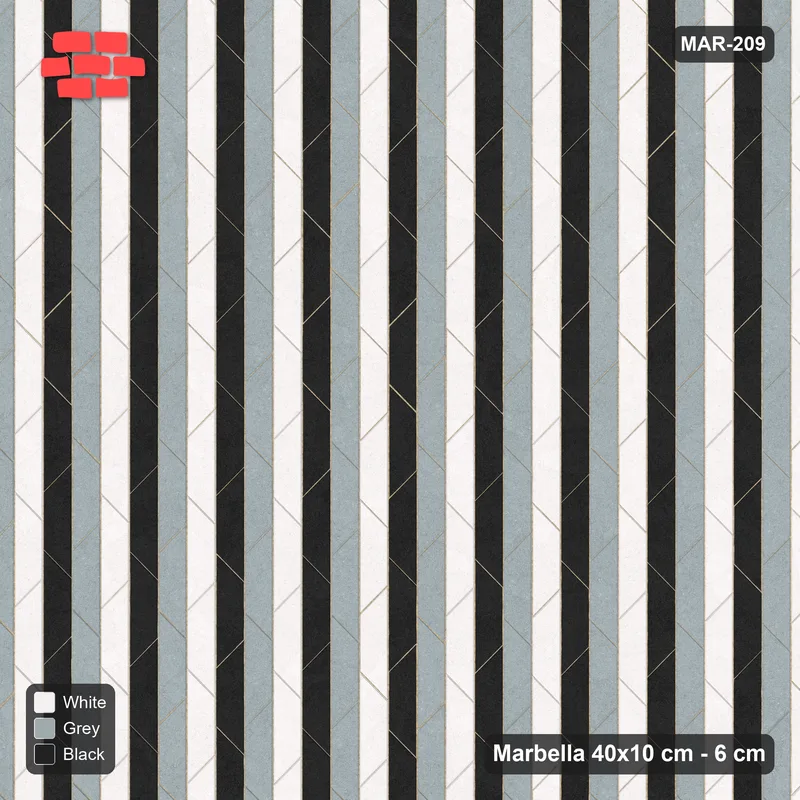 Interlock (Pasco) 40x10 cm · MAR-209 · Upright Three-Tone Chevron Courses - Tuxedo · Top view Interlock (Pasco) 40x10 cm · MAR-209 · Upright Three-Tone Chevron Courses - Tuxedo · Top view