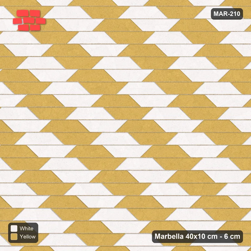 Interlock (Pasco) 40x10 cm · MAR-210 · Two-Tone Cube Chevron - Ivory & Ochre · Top view Interlock (Pasco) 40x10 cm · MAR-210 · Two-Tone Cube Chevron - Ivory & Ochre · Top view