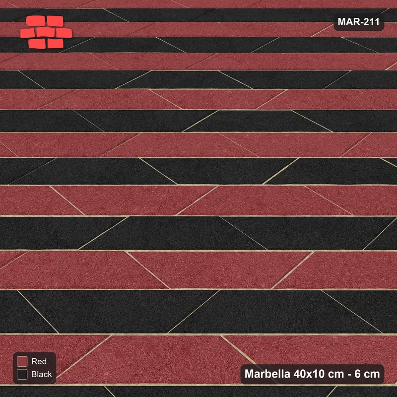 Interlock (Pasco) 40x10 cm · MAR-211 · Diagonal Alternating Course Stripes - Red & Black with Kerb Frame · Side view Interlock (Pasco) 40x10 cm · MAR-211 · Diagonal Alternating Course Stripes - Red & Black with Kerb Frame · Side view