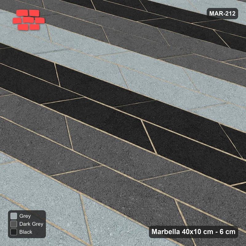 Interlock (Pasco) 40x10 cm · MAR-212 · 15-Degree Wide Three-Tone Courses - Graphite Scale · Side view Interlock (Pasco) 40x10 cm · MAR-212 · 15-Degree Wide Three-Tone Courses - Graphite Scale · Side view
