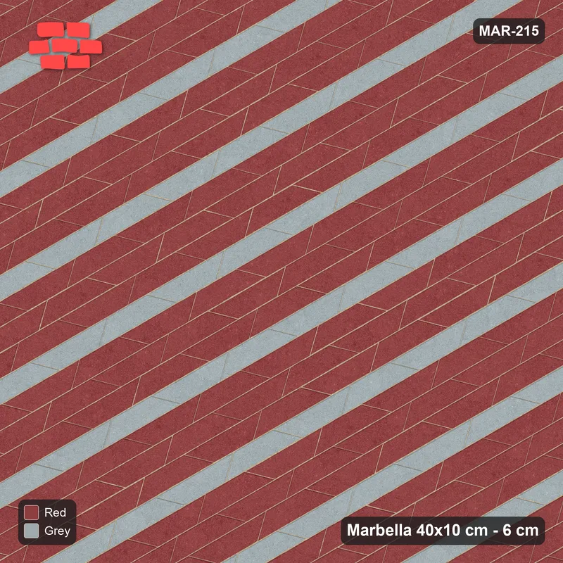 Interlock (Pasco) 40x10 cm · MAR-215 · 30-Degree Accent Course Stripes - Brick & Ash with Kerb Frame · Top view Interlock (Pasco) 40x10 cm · MAR-215 · 30-Degree Accent Course Stripes - Brick & Ash with Kerb Frame · Top view