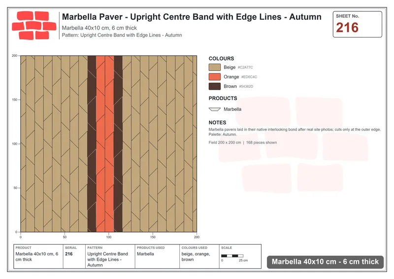 Interlock (Pasco) 40x10 cm · MAR-216 · Upright Centre Band with Edge Lines - Autumn · Laying plan Interlock (Pasco) 40x10 cm · MAR-216 · Upright Centre Band with Edge Lines - Autumn · Laying plan