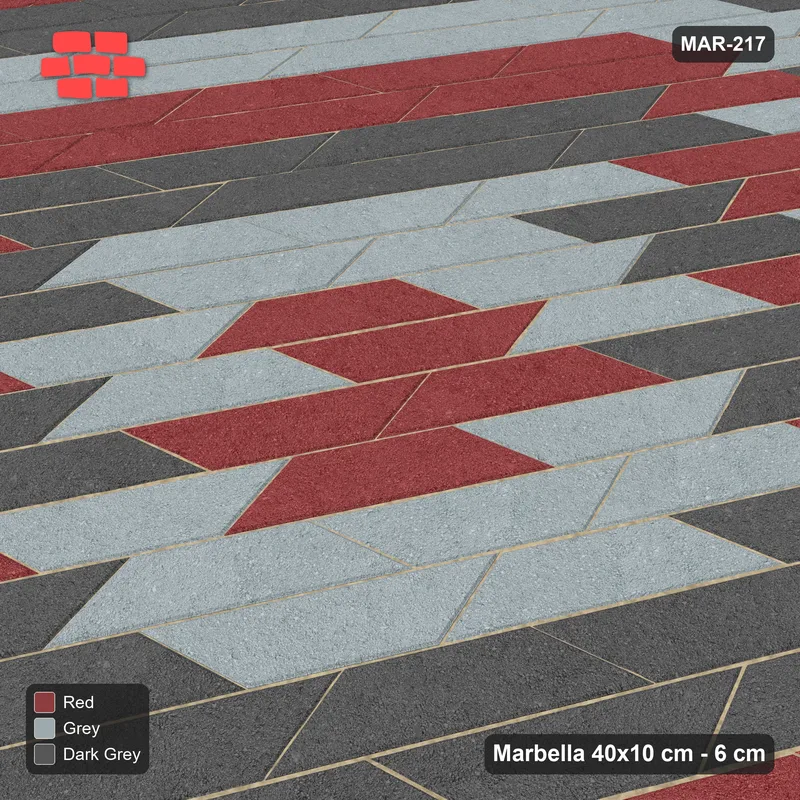 Interlock (Pasco) 40x10 cm · MAR-217 · 60-Degree Concentric Square Rings - Urban Brick · Side view Interlock (Pasco) 40x10 cm · MAR-217 · 60-Degree Concentric Square Rings - Urban Brick · Side view