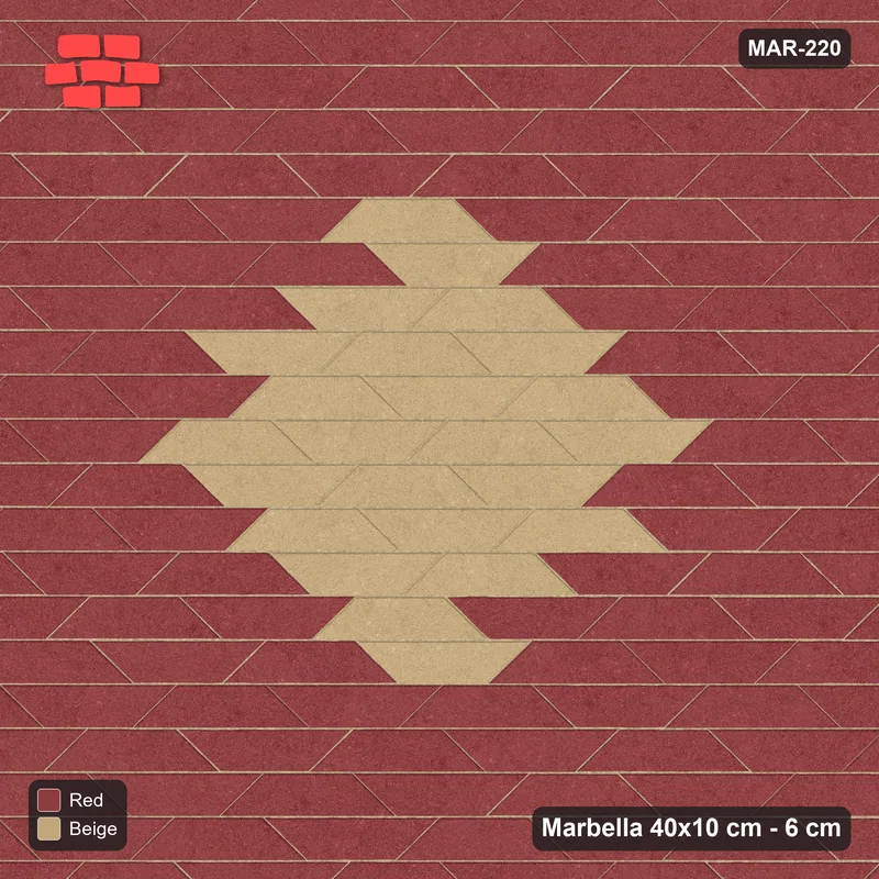Interlock (Pasco) 40x10 cm · MAR-220 · Central Diamond Medallion - Terracotta · Top view Interlock (Pasco) 40x10 cm · MAR-220 · Central Diamond Medallion - Terracotta · Top view