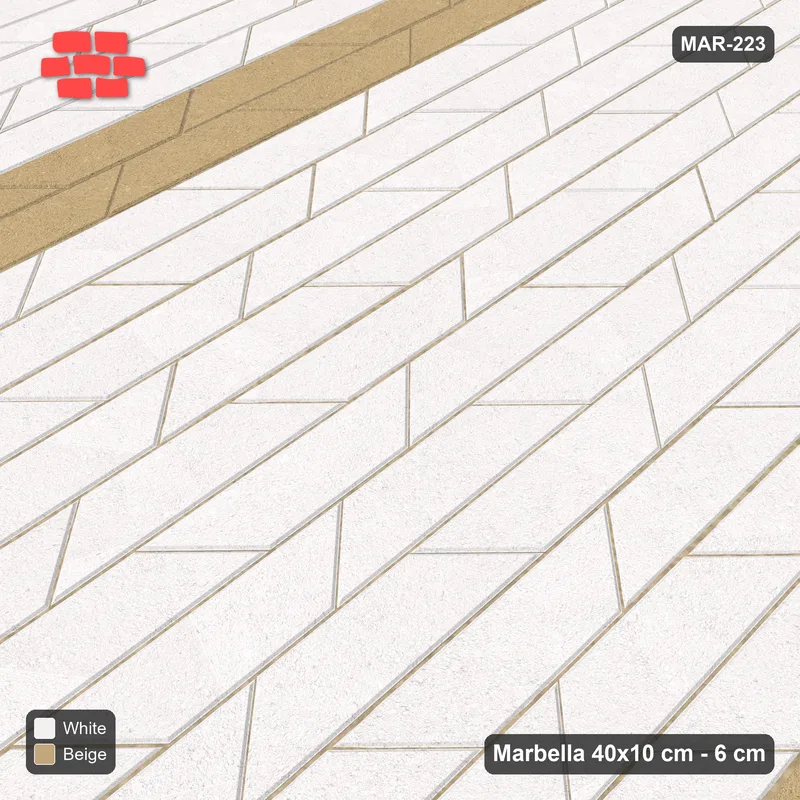 Interlock (Pasco) 40x10 cm · MAR-223 · Upright Twin Feature Bands - Ivory & Sand with Kerb Frame · Side view Interlock (Pasco) 40x10 cm · MAR-223 · Upright Twin Feature Bands - Ivory & Sand with Kerb Frame · Side view