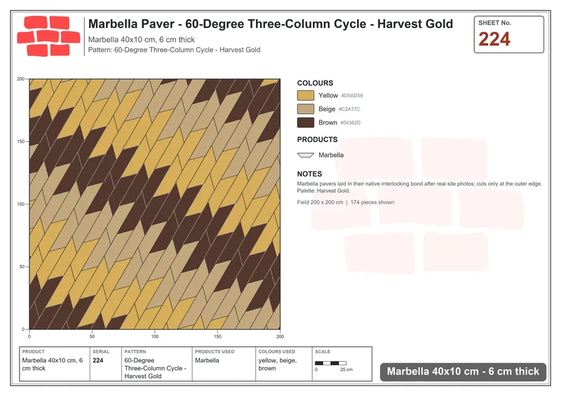 Interlock (Pasco) 40x10 cm · MAR-224 · 60-Degree Three-Column Cycle - Harvest Gold · Laying plan Interlock (Pasco) 40x10 cm · MAR-224 · 60-Degree Three-Column Cycle - Harvest Gold · Laying plan