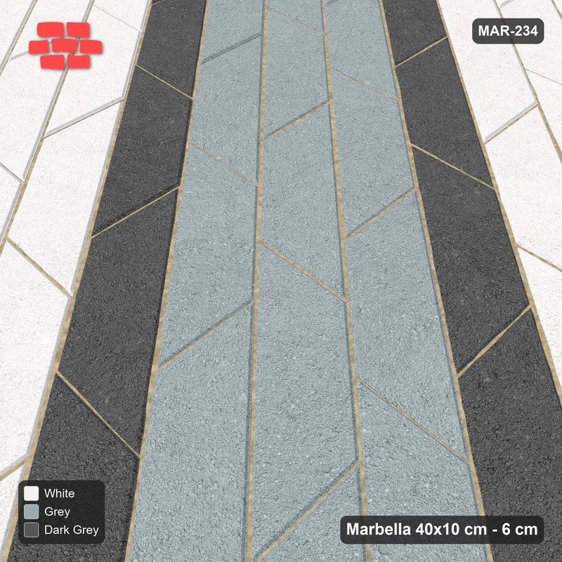 Interlock (Pasco) 40x10 cm · MAR-234 · Counter-Diagonal Broad Band with Edge Lines - Monochrome with Kerb Frame · Side view Interlock (Pasco) 40x10 cm · MAR-234 · Counter-Diagonal Broad Band with Edge Lines - Monochrome with Kerb Frame · Side view