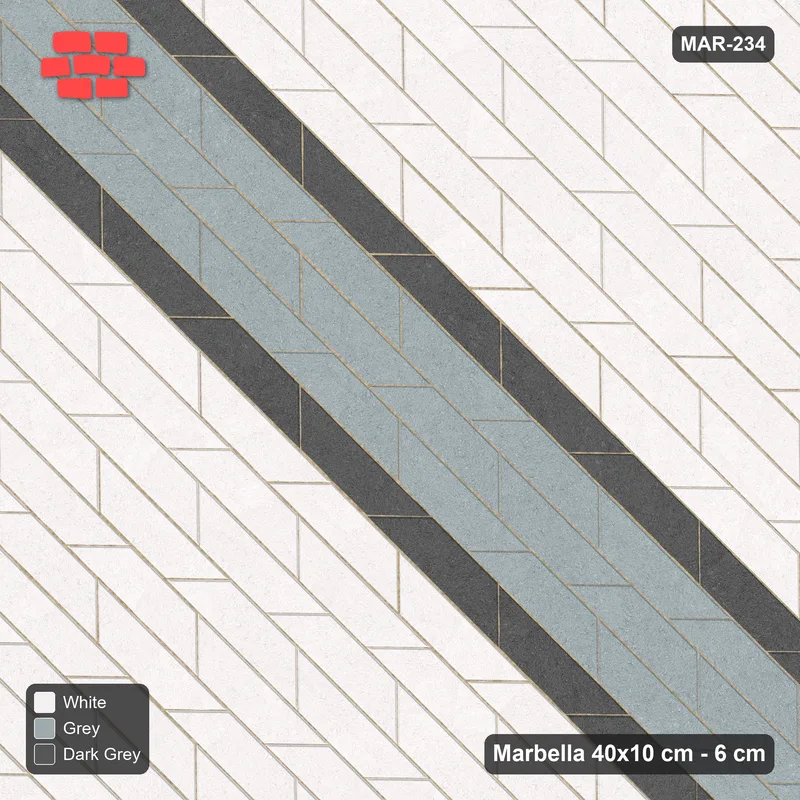 Interlock (Pasco) 40x10 cm · MAR-234 · Counter-Diagonal Broad Band with Edge Lines - Monochrome with Kerb Frame · Top view Interlock (Pasco) 40x10 cm · MAR-234 · Counter-Diagonal Broad Band with Edge Lines - Monochrome with Kerb Frame · Top view