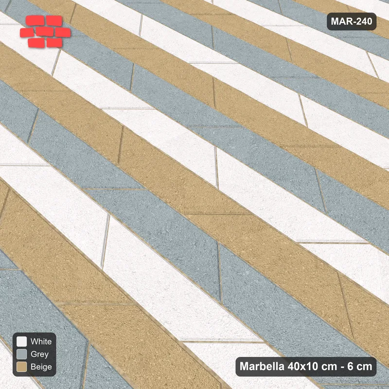 Interlock (Pasco) 40x10 cm · MAR-240 · Three-Tone Chevron Courses - Coastal · Side view Interlock (Pasco) 40x10 cm · MAR-240 · Three-Tone Chevron Courses - Coastal · Side view