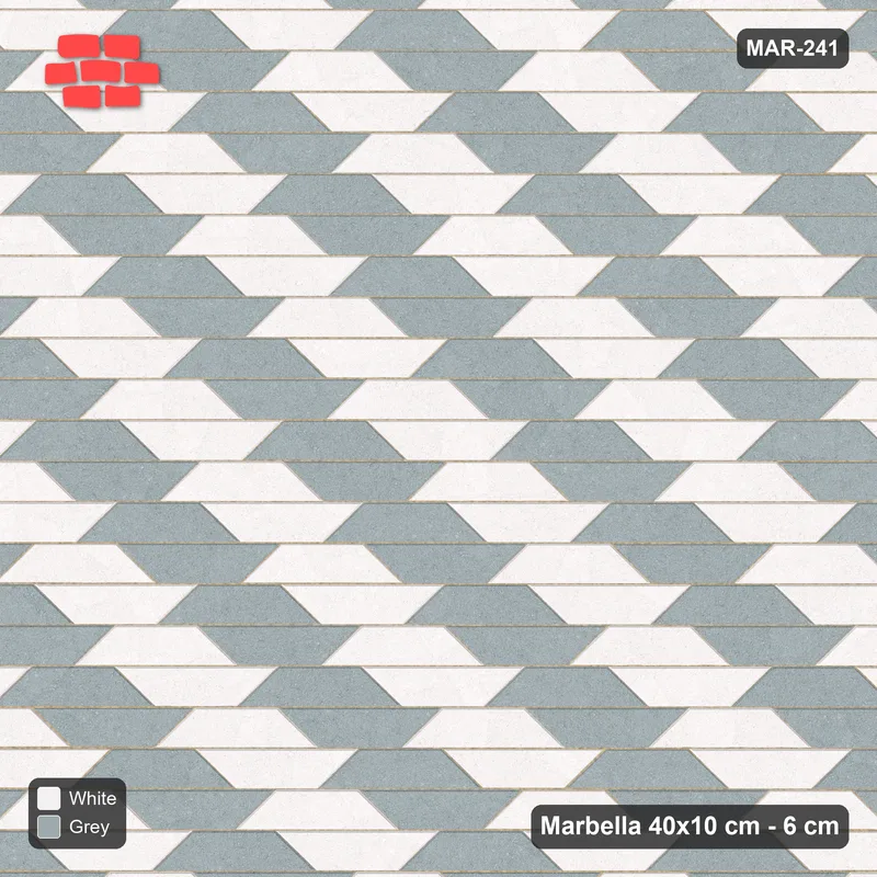 Interlock (Pasco) 40x10 cm · MAR-241 · Two-Tone Cube Chevron - Salt & Pepper with Kerb Frame · Top view Interlock (Pasco) 40x10 cm · MAR-241 · Two-Tone Cube Chevron - Salt & Pepper with Kerb Frame · Top view