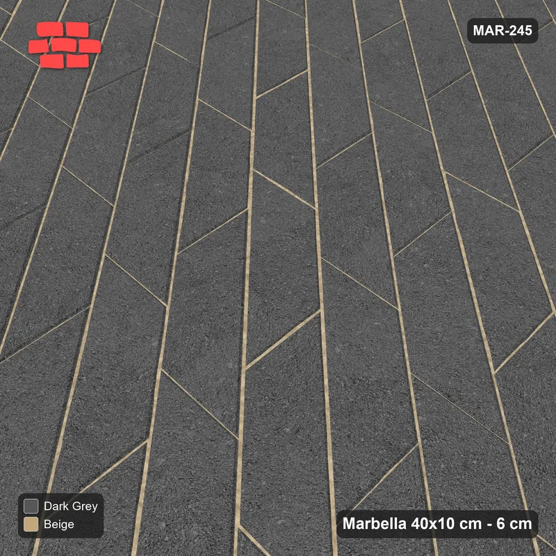 Interlock (Pasco) 40x10 cm · MAR-245 · Counter-Diagonal Accent Border Ring - Stone & Earth with Kerb Frame · Side view Interlock (Pasco) 40x10 cm · MAR-245 · Counter-Diagonal Accent Border Ring - Stone & Earth with Kerb Frame · Side view