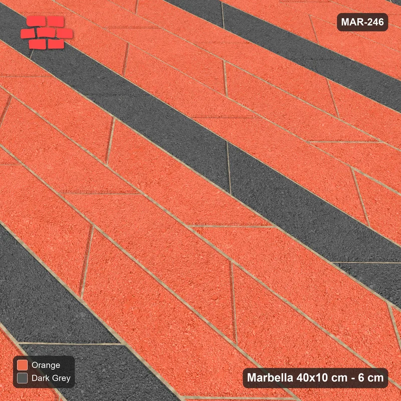 Interlock (Pasco) 40x10 cm · MAR-246 · Accent Course Stripes - Ember with Kerb Frame · Side view Interlock (Pasco) 40x10 cm · MAR-246 · Accent Course Stripes - Ember with Kerb Frame · Side view