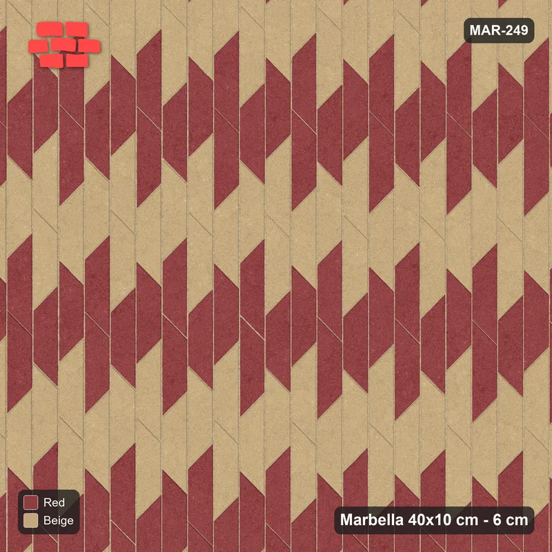 Interlock (Pasco) 40x10 cm · MAR-249 · Upright Column Stripes - Terracotta with Kerb Frame · Top view Interlock (Pasco) 40x10 cm · MAR-249 · Upright Column Stripes - Terracotta with Kerb Frame · Top view