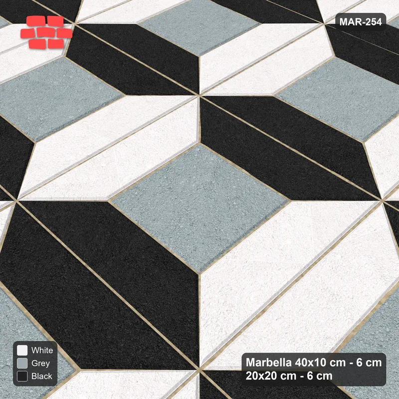 Interlock (Pasco) 40x10 cm · MAR-254 · Three-Tone Bevel Frame - Tuxedo and Kerb Frame (black-white-grey) · Side view Interlock (Pasco) 40x10 cm · MAR-254 · Three-Tone Bevel Frame - Tuxedo and Kerb Frame (black-white-grey) · Side view