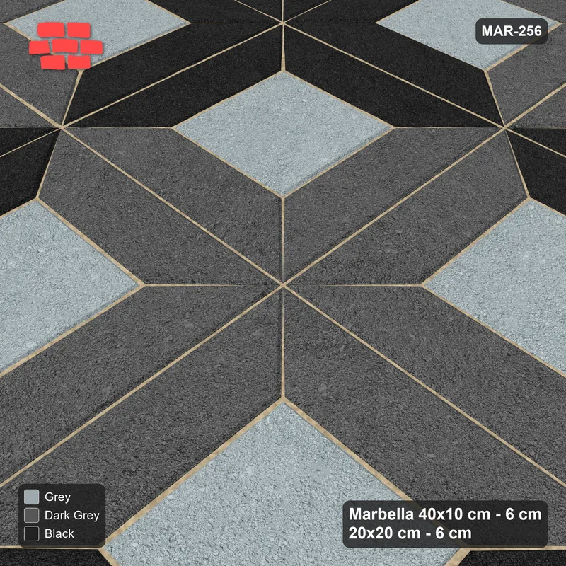 Interlock (Pasco) 40x10 cm · MAR-256 · Three-Tone Pinwheel Star - Graphite Scale (black-dark grey-grey) · Side view Interlock (Pasco) 40x10 cm · MAR-256 · Three-Tone Pinwheel Star - Graphite Scale (black-dark grey-grey) · Side view
