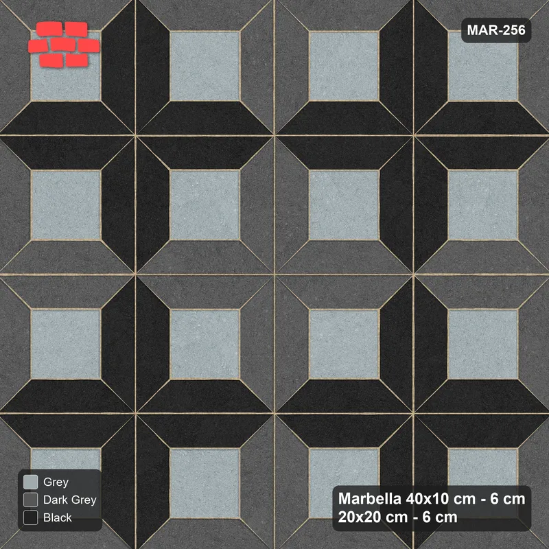 Interlock (Pasco) 40x10 cm · MAR-256 · Three-Tone Pinwheel Star - Graphite Scale (black-dark grey-grey) · Top view Interlock (Pasco) 40x10 cm · MAR-256 · Three-Tone Pinwheel Star - Graphite Scale (black-dark grey-grey) · Top view