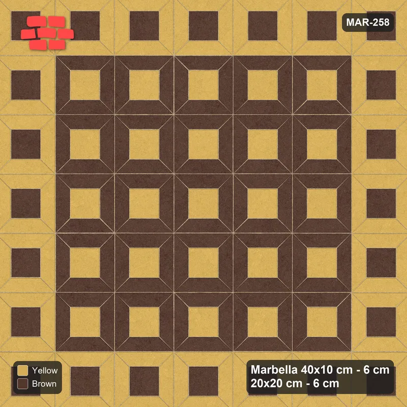 Interlock (Pasco) 40x10 cm · MAR-258 · Outer Module Ring - Harvest (brown-yellow) · Top view Interlock (Pasco) 40x10 cm · MAR-258 · Outer Module Ring - Harvest (brown-yellow) · Top view