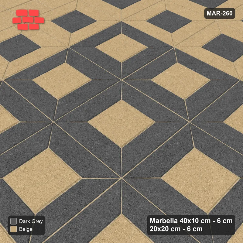 Interlock (Pasco) 40x10 cm · MAR-260 · Grand Medallion - Stone & Earth with Square Columns (beige-dark grey) · Side view Interlock (Pasco) 40x10 cm · MAR-260 · Grand Medallion - Stone & Earth with Square Columns (beige-dark grey) · Side view
